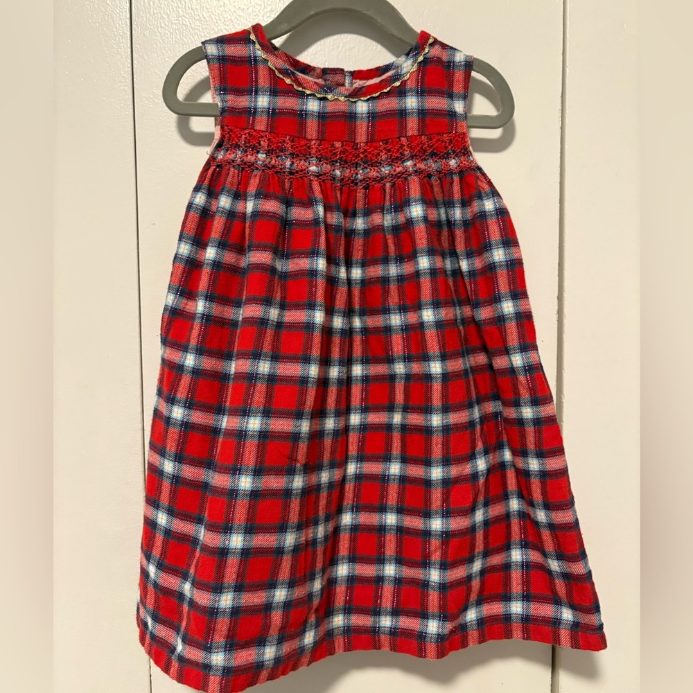 Baby Boden Flannel Metallic Smocked Dress Girls 2-3 Years Red Christmas Holiday